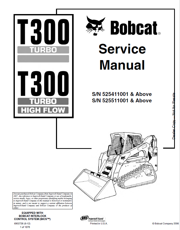 Bobcat T300, T300 Turbo High Flow Service Manual PDF