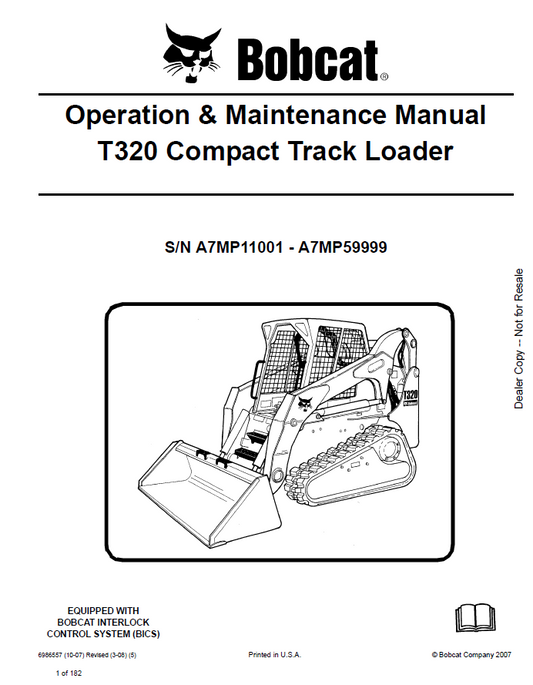 Bobcat T320 Compact Track Loader Operation & Maintenance Manual PDF