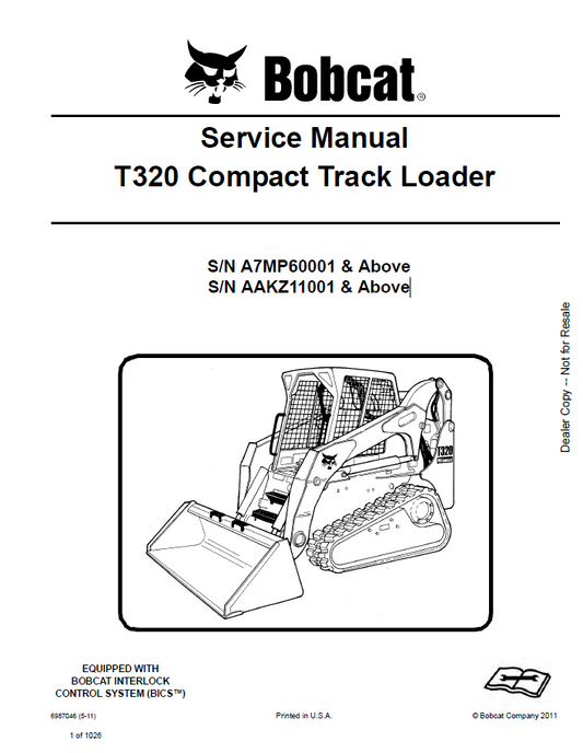 Bobcat T320 Compact Track Loader Service Manual PDF