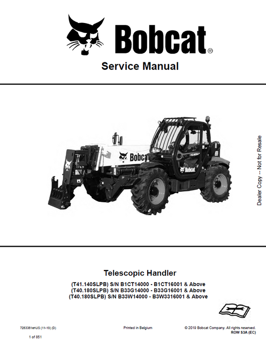 Bobcat T41.140SLPB, T40.180SLPB, T40.180SLPB Telescopic Handler Service Manual PDF