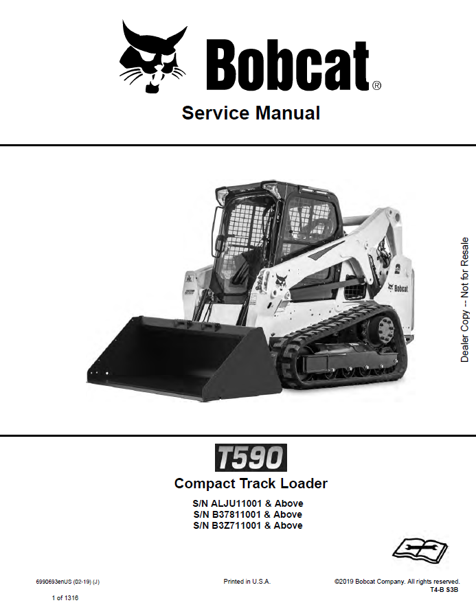 Bobcat T590 Compact Track Loader Service Manual PDF