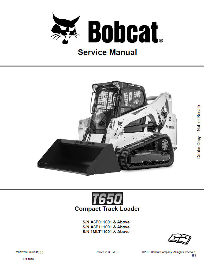 Bobcat T650 Compact Track Loader Service Manual PDF