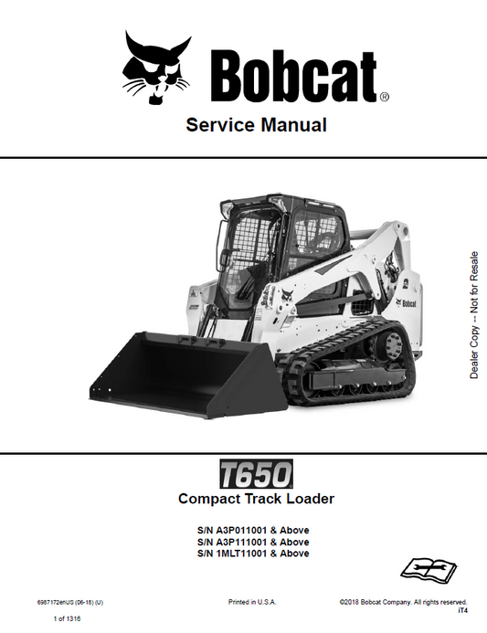 Bobcat T650 Compact Track Loader Service Manual PDF