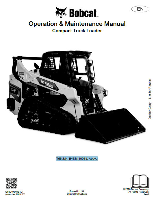 Bobcat T66 Compact Track Loader Operation and Maintenance Manual PDF