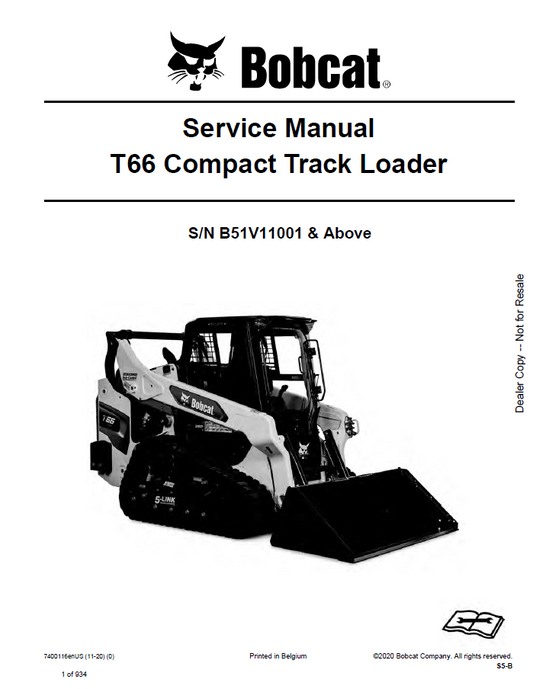 Bobcat T66 Compact Track Loader Service Manual PDF
