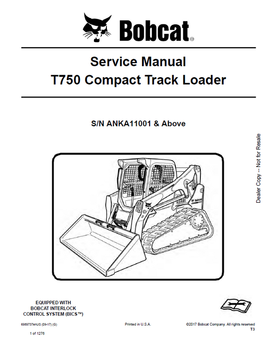 Bobcat T750 Compact Track Loader Service Manual PDF