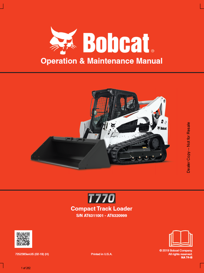 Bobcat T770 Compact Track Loader Operation & Maintenance Manual Manual PDF