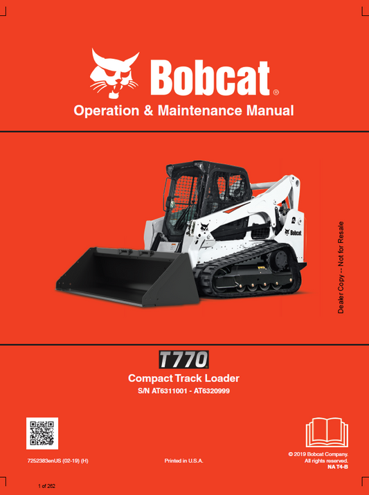 Bobcat T770 Compact Track Loader Operation & Maintenance Manual Manual PDF