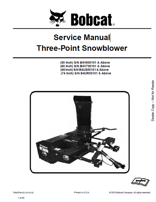 Bobcat Three-Point Snowblower Service Manual PDF