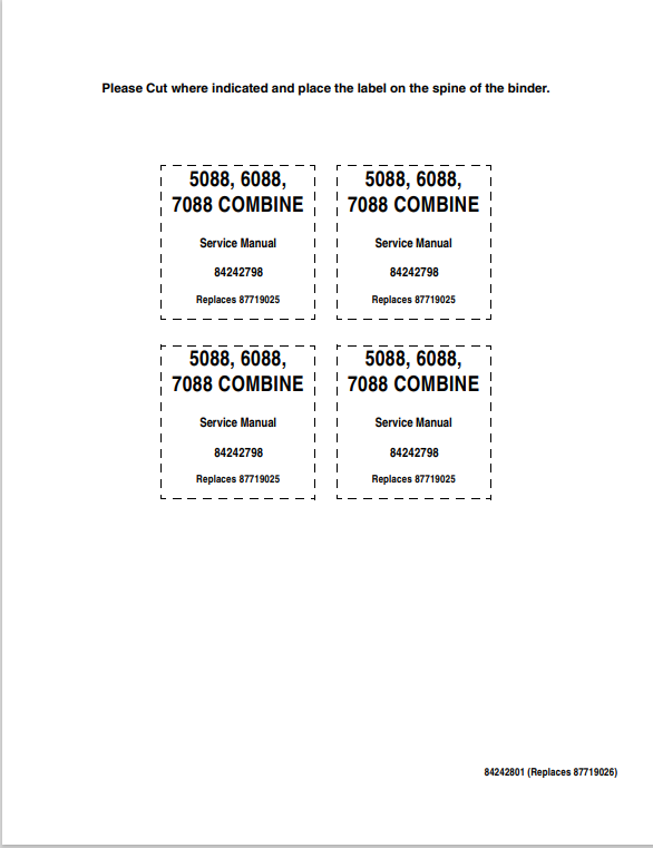 Case 5088, 6088, 7088 Combine Service Manual 84242798 