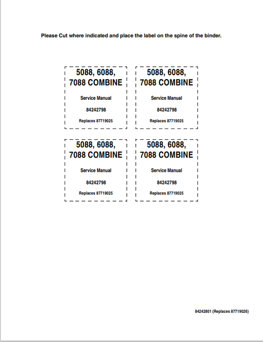 Case 5088, 6088, 7088 Combine Service Manual 84242798 