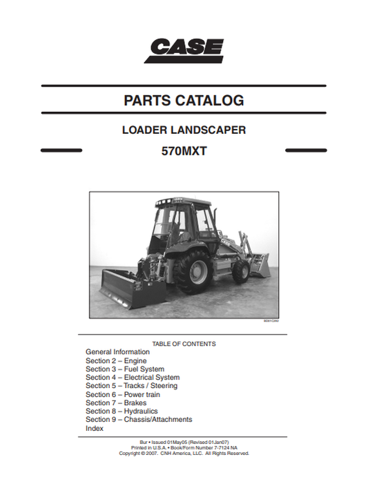 Case 570MXT Loader Landscaper Parts Catalogue Manual Bur 7-7120 NA PDF