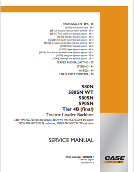 Case 580N, 580SN WT, 580SN, 590SN Tier B Tractor Loader Backhoe Service Manual 48080067 PDF