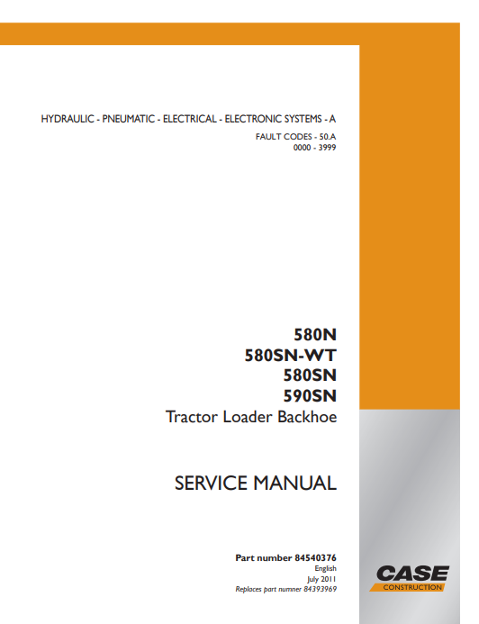Case 580N, 580SN WT, 580SN, 590SN Tractor Loader Backhoe Service Manual 84540376 PDF