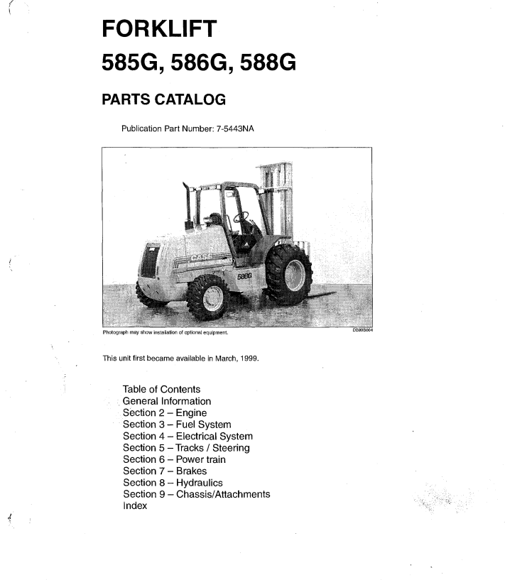 Case 585G, 586G, 588G Forklift Parts Catalogue Manual 7-5443NA PDF