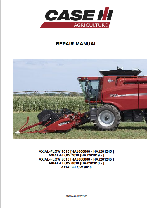 Case 7010, 8010, 9010 Combine Repair Manual 87486644 PDF