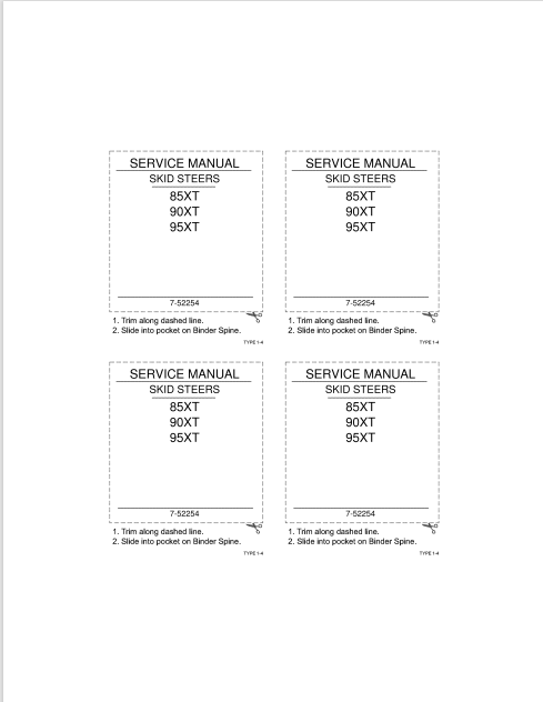 Case 85XT, 90XT, 95XT Skid Steer Service Manual 7-52254 PDF