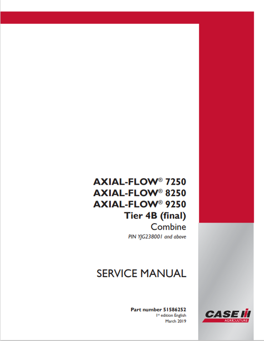 Case Axial Flow 7250, 8250, 9250 Tier 4B Combine Service Manual 51586252 PDF