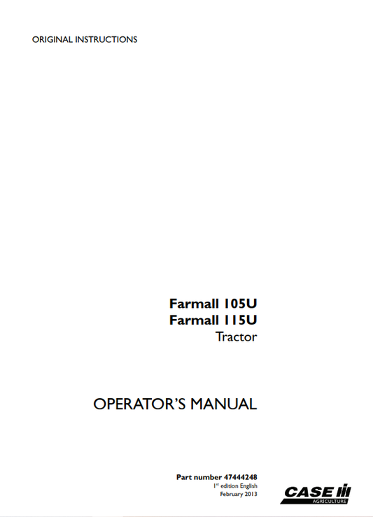 Case Farmall 105U, 115U Tractor Service Manual 47444248 PDF