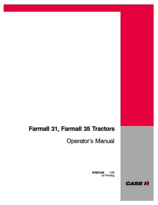 Case Farmall 31, 35 Tractor Operator Manual 87667449 PDF