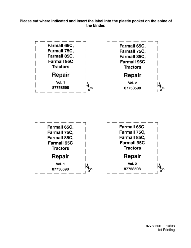 Case Farmall 65C, 75C, 85C, 95C Tractor Repair Manual 87758598 PDF