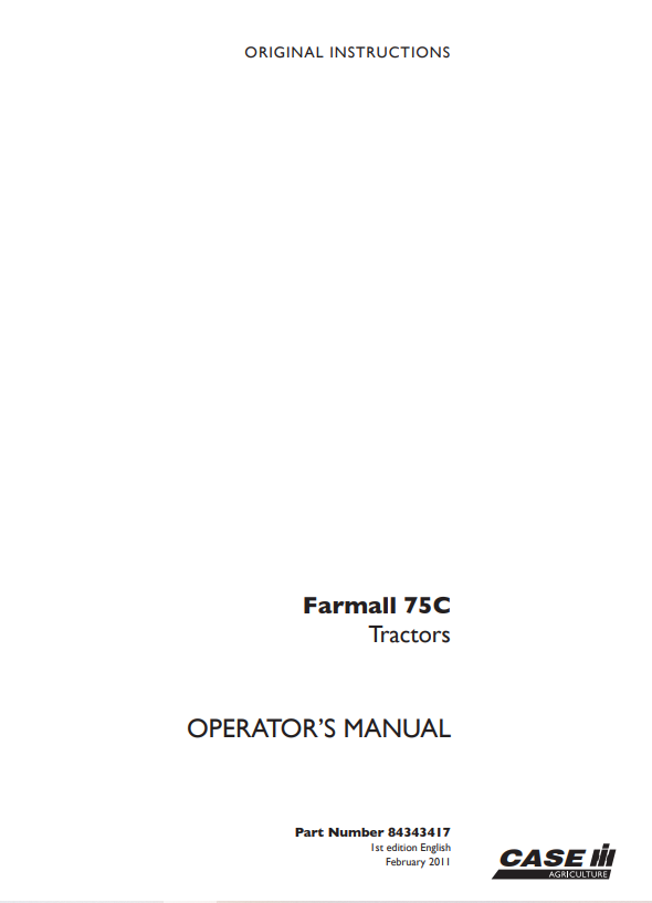 Case Farmall 75C Tractor Operator Manual 84343417 PDF