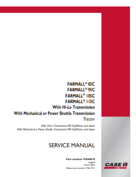 Case Farmall 85C, 95C, 105C, 115C Tractor Service Manual 47840678 PDF