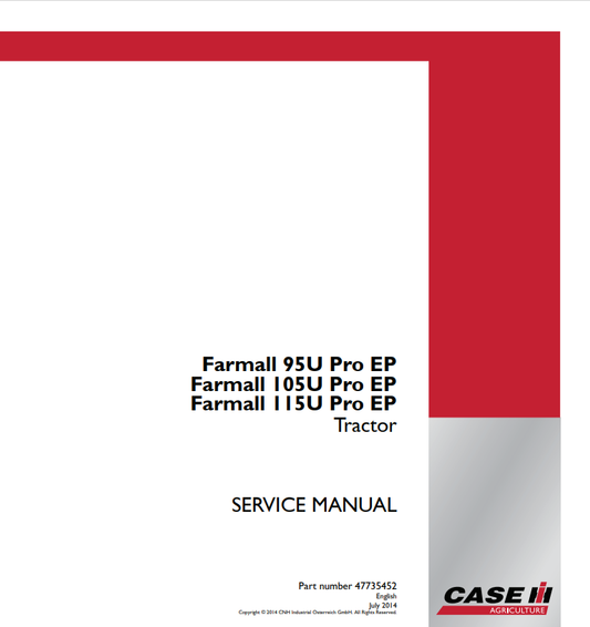Case Farmall 95U, 105U, 115U Pro EP Tractor Service Manual 47735452 PDF