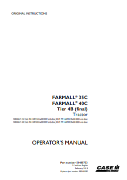 Case IH Farmall 35C, 40C Tier 4B Final Tractor Operator Manual 51485733 