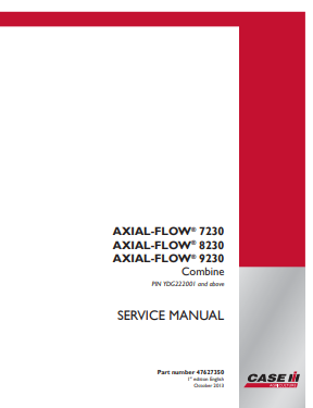Case IH Tractor Axial-flow 7230, 8230, 9230 Combines Service Manual 47627350 PDF