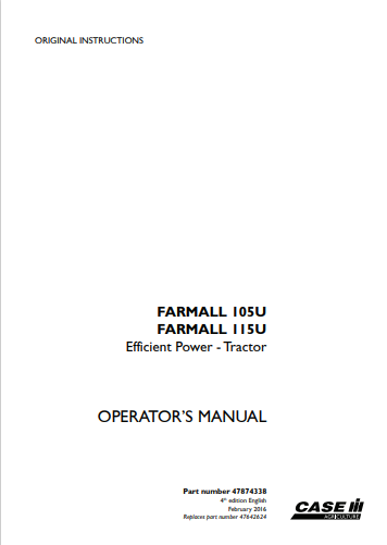 Case IH Tractor Farmall 105U,115U Operator Manual 47874338 PDF
