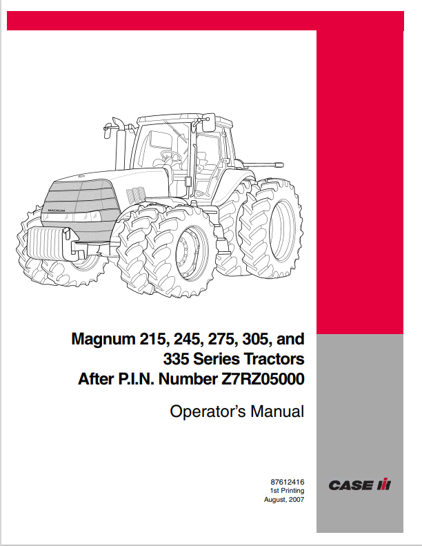 Case IH Tractor Magnum 215, 245, 275, 305 And 335 Operator Manual 87612416 PDF