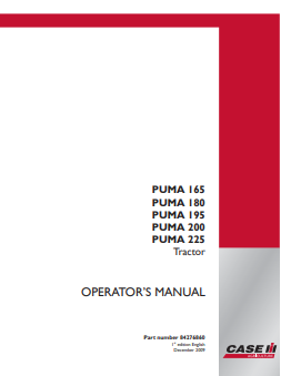 Case IH Tractor Puma T3 165, 180, 195, 210, 225 Operator Manual 84276860 PDF