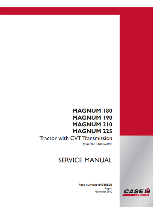 Case Magnum 180, 190, 210, 225 Tractor With CVT Transmission Service Manual PDF
