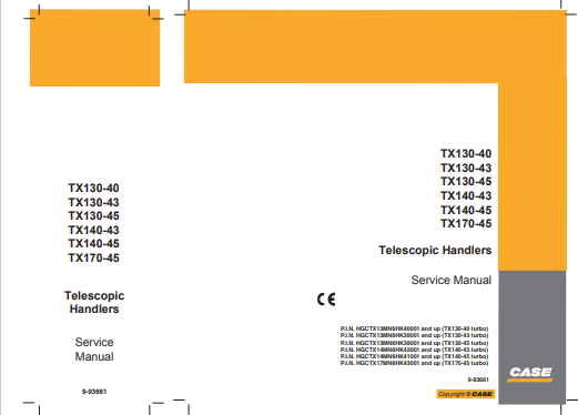 Case TX130-40/43/45, TX140-43/45, TX170-45 Telescopic Handler Service Repair Manual 9-93661 PDF