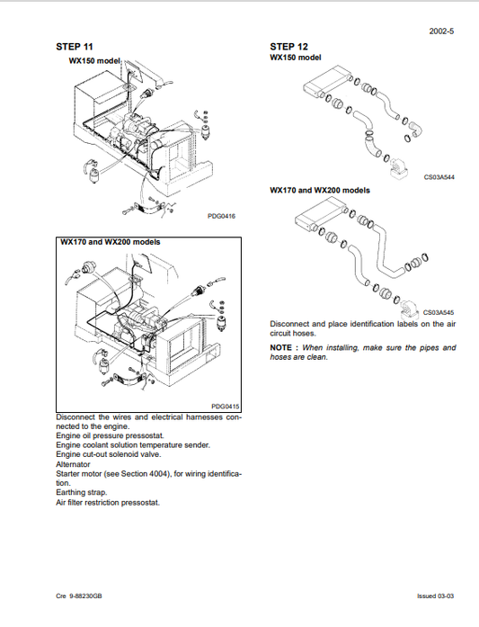 Case WX150, WX170 And WX200 Wheeled Excavators Service Manual 9-53961GB PDF
