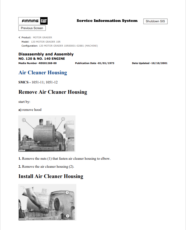 Caterpillar Cat 120 Motor Grader Service and Repair Manual PDF | S/N 10R