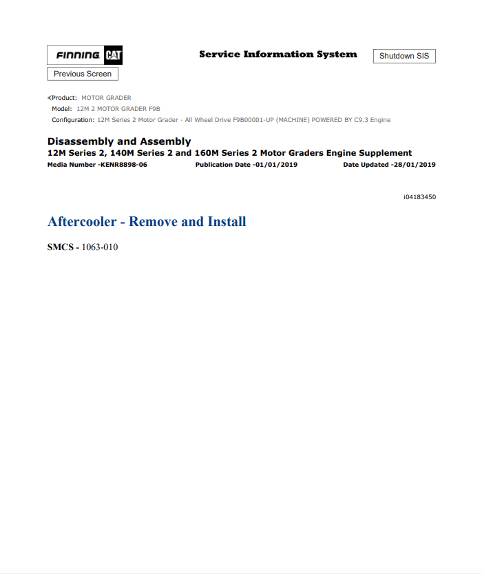 Caterpillar Cat 12M 2 Motor Grader Service and Repair Manual PDF | S/N F9B
