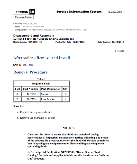 Caterpillar Cat 12M Motor Grader Service and Repair Manual PDF | S/N B92