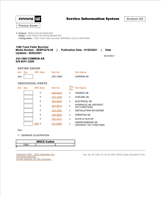 Caterpillar Cat 1390 Track Feller Buncher Parts Catalogue Manual PDF | S/N B3F00001
