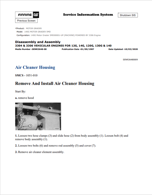 Caterpillar Cat 140G Motor Grader Service and Repair Manual PDF | S/N 5MD