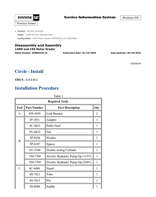 Caterpillar Cat 140H Motor Grader Service and Repair Manual PDF | S/N B9M