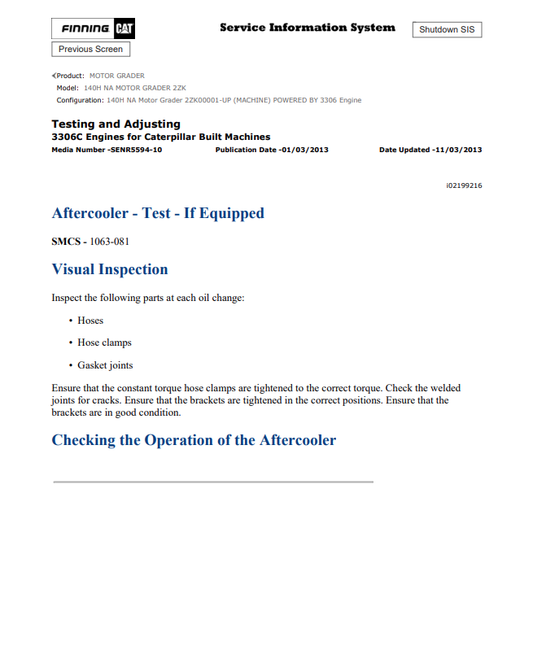 Caterpillar Cat 140H NA Motor Grader Service and Repair Manual PDF | S/N 2ZK