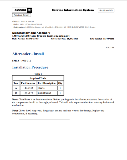 Caterpillar Cat 140M Motor Grader Service and Repair Manual PDF | S/N D9G