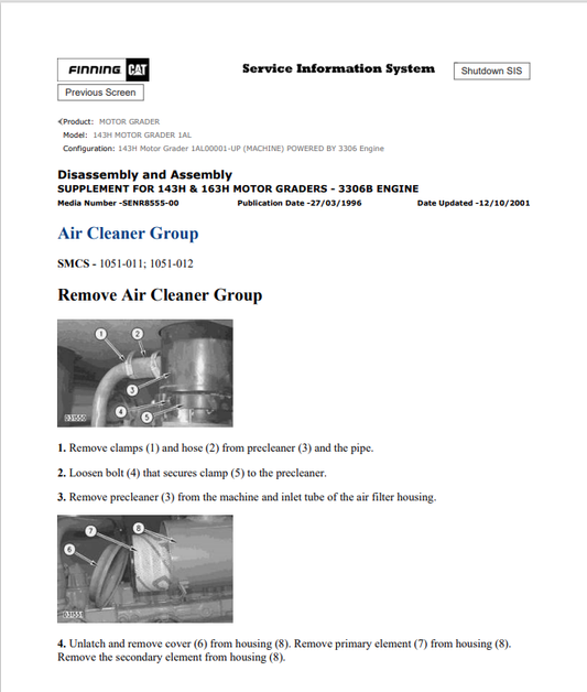 Caterpillar Cat 143H Motor Grader Service and Repair Manual PDF | S/N X4T