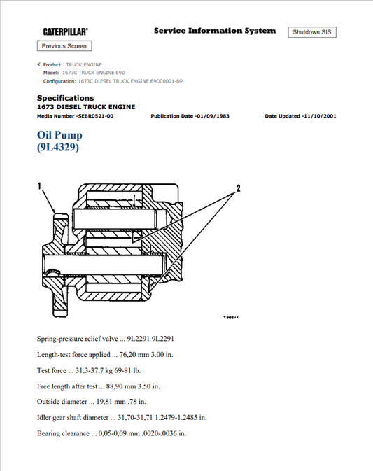 Caterpillar Cat 1673C Truck Engine Service and Repair Manual PDF | S/N 69D
