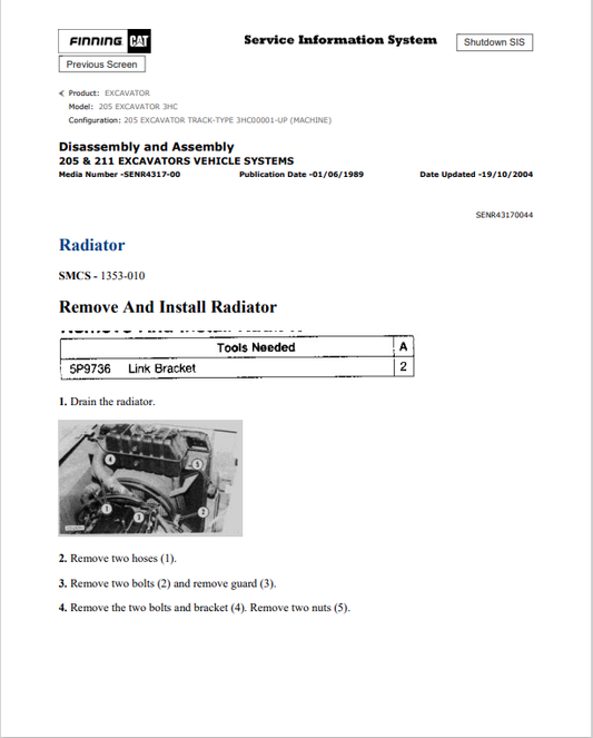 Caterpillar Cat 205 Excavator Service and Repair Manual PDF | S/N 3HC
