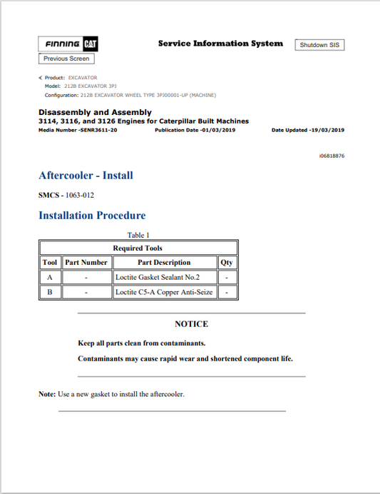 Caterpillar Cat 212B Excavator Service and Repair Manual PDF | S/N 3PJ
