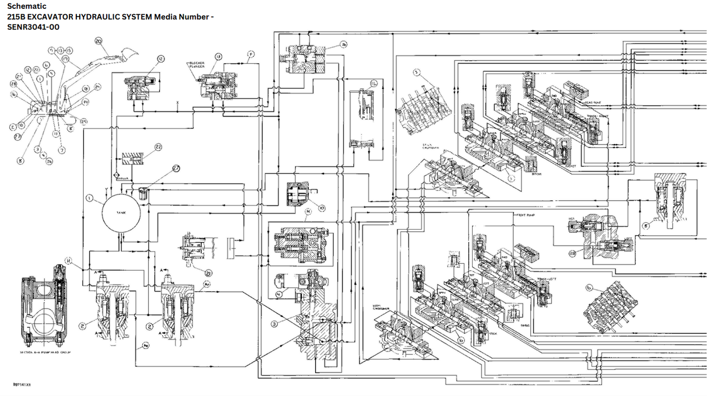 Caterpillar Cat 215B Excavator Hydraulic System Schematic Manual PDF | S/N 9YB
