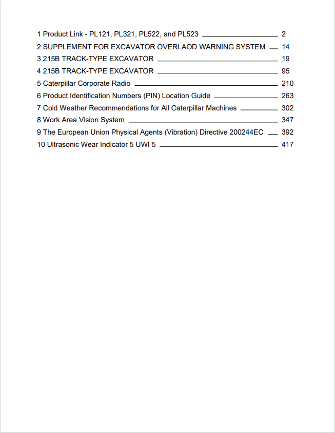 Caterpillar Cat 215B Excavator Operation and Maintenance Manual PDF | S/N 2XC